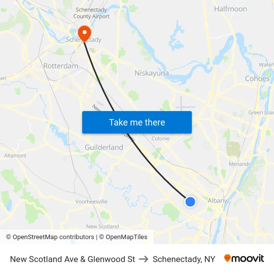 New Scotland Ave & Glenwood St to Schenectady, NY map