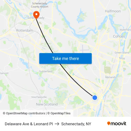 Delaware Ave & Leonard Pl to Schenectady, NY map