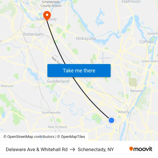 Delaware Ave & Whitehall Rd to Schenectady, NY map