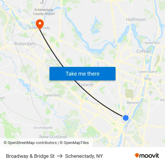 Broadway & Bridge St to Schenectady, NY map