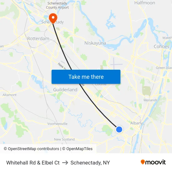 Whitehall Rd & Elbel Ct to Schenectady, NY map