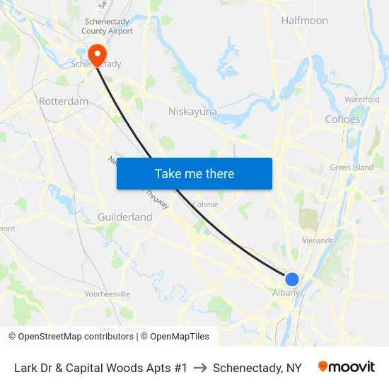 Lark Dr & Capital Woods Apts #1 to Schenectady, NY map