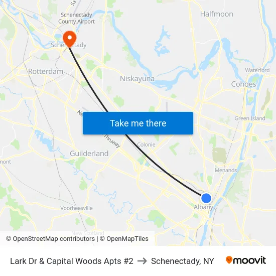 Lark Dr & Capital Woods Apts  #2 to Schenectady, NY map