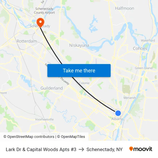 Lark Dr & Capital Woods Apts #3 to Schenectady, NY map
