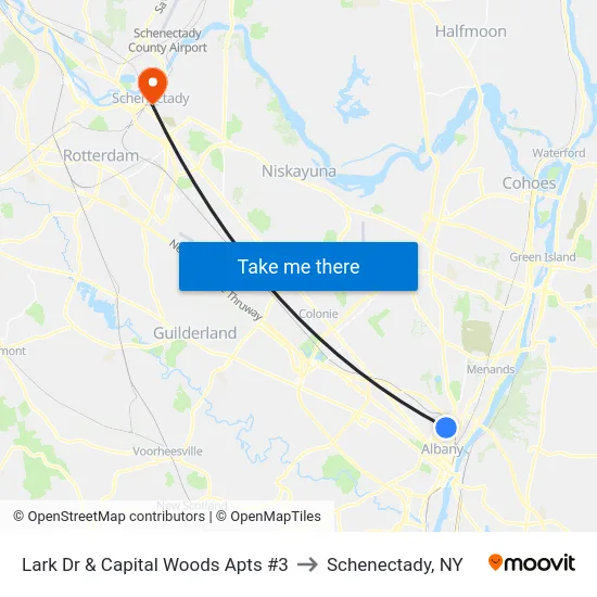 Lark Dr & Capital Woods Apts #3 to Schenectady, NY map
