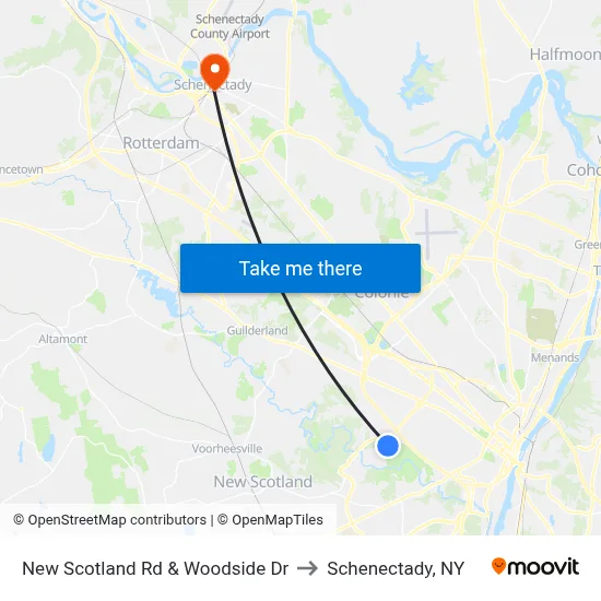 New Scotland Rd & Woodside Dr to Schenectady, NY map