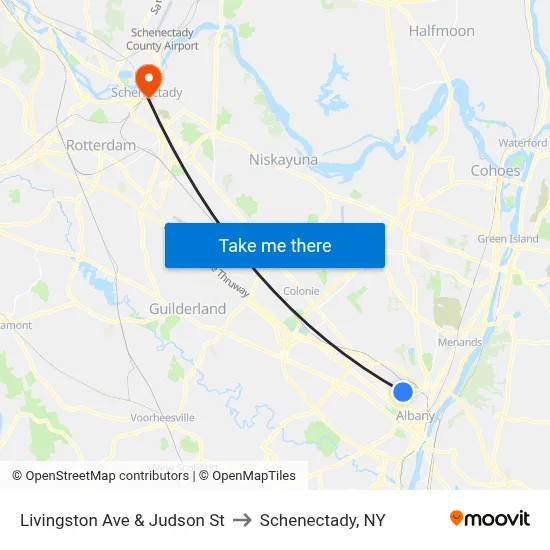 Livingston Ave & Judson St to Schenectady, NY map
