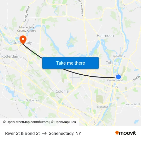 River St & Bond St to Schenectady, NY map