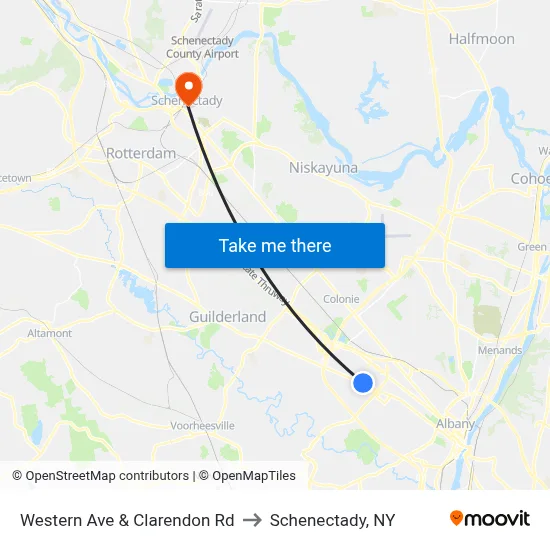 Western Ave & Clarendon Rd to Schenectady, NY map
