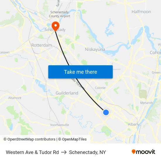 Western Ave & Tudor Rd to Schenectady, NY map