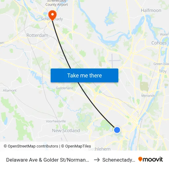 Delaware Ave & Golder St/Normanskill Ave to Schenectady, NY map