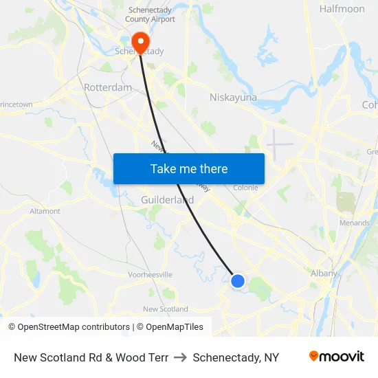 New Scotland Rd & Wood Terr to Schenectady, NY map