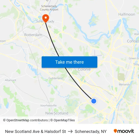 New Scotland Ave & Halsdorf St to Schenectady, NY map