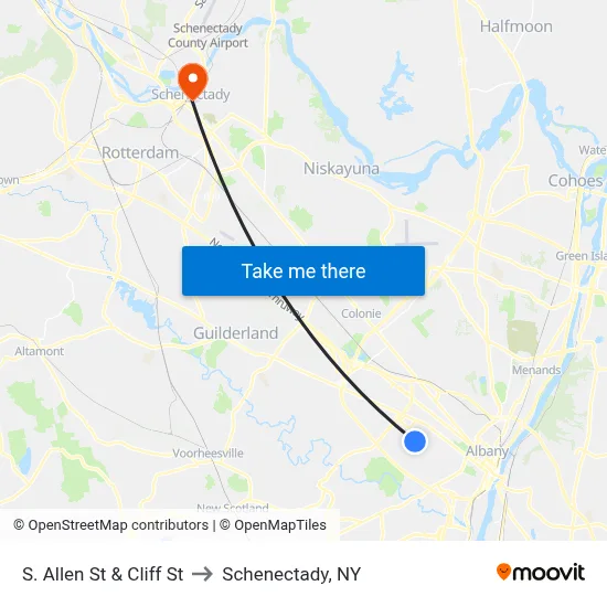 S. Allen St & Cliff St to Schenectady, NY map