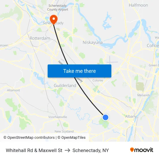 Whitehall Rd & Maxwell St to Schenectady, NY map