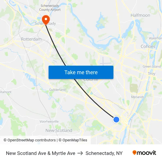 New Scotland Ave & Myrtle Ave to Schenectady, NY map