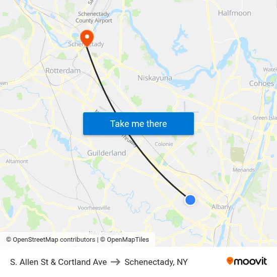 S. Allen St & Cortland Ave to Schenectady, NY map