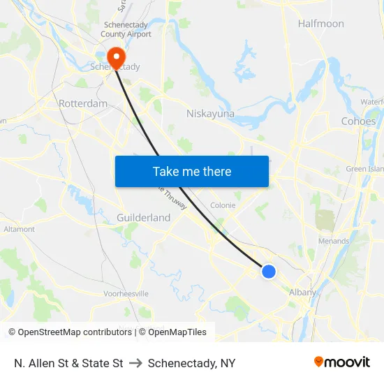 N. Allen St & State St to Schenectady, NY map