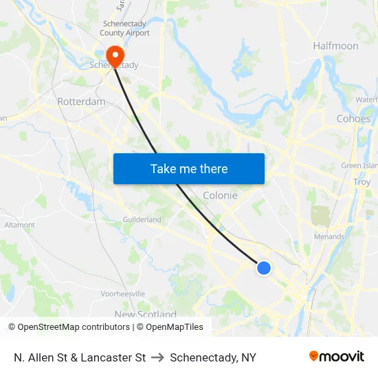 N. Allen St & Lancaster St to Schenectady, NY map