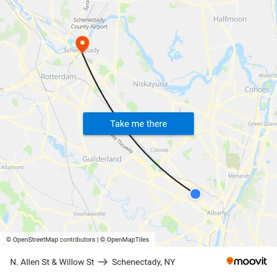 N. Allen St & Willow St to Schenectady, NY map