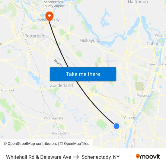 Whitehall Rd & Delaware Ave to Schenectady, NY map