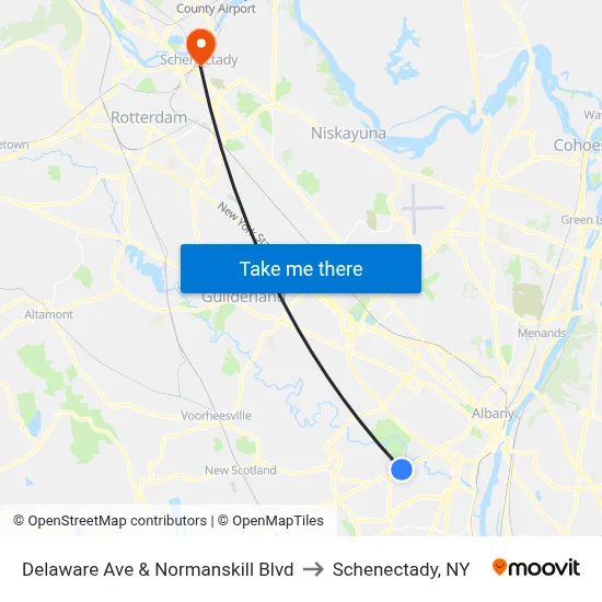 Delaware Ave & Normanskill Blvd to Schenectady, NY map