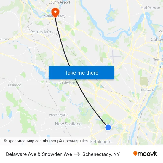 Delaware Ave & Snowden Ave to Schenectady, NY map