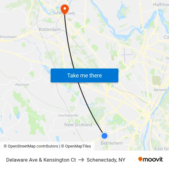 Delaware Ave & Kensington Ct to Schenectady, NY map