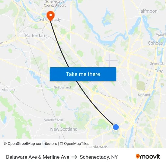 Delaware Ave & Merline Ave to Schenectady, NY map