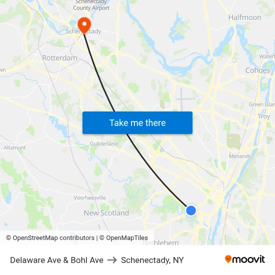 Delaware Ave & Bohl Ave to Schenectady, NY map