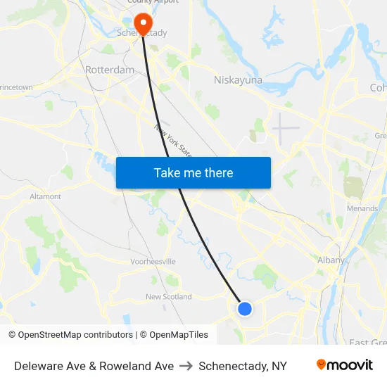 Deleware Ave & Roweland Ave to Schenectady, NY map