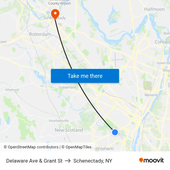 Delaware Ave & Grant St to Schenectady, NY map