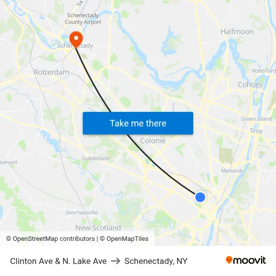 Clinton Ave & N. Lake Ave to Schenectady, NY map
