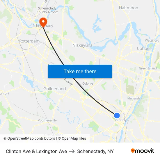 Clinton Ave & Lexington Ave to Schenectady, NY map