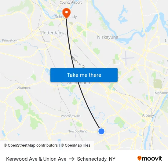 Kenwood Ave & Union Ave to Schenectady, NY map