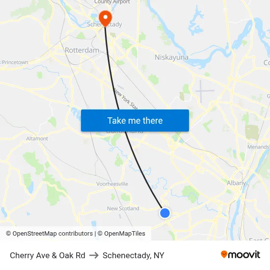 Cherry Ave & Oak Rd to Schenectady, NY map