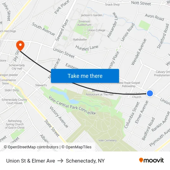 Union St & Elmer Ave to Schenectady, NY map