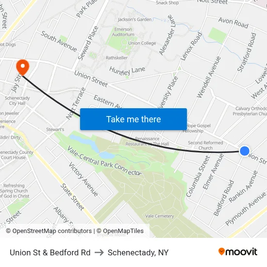 Union St & Bedford Rd to Schenectady, NY map