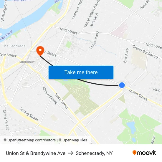 Union St & Brandywine Ave to Schenectady, NY map