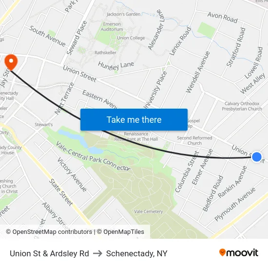 Union St & Ardsley Rd to Schenectady, NY map