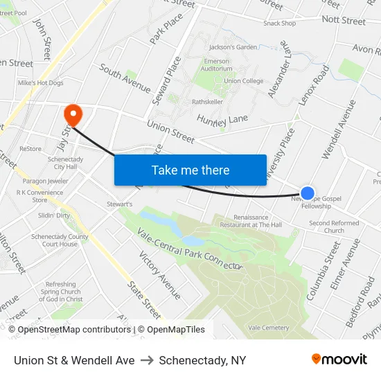 Union St & Wendell Ave to Schenectady, NY map
