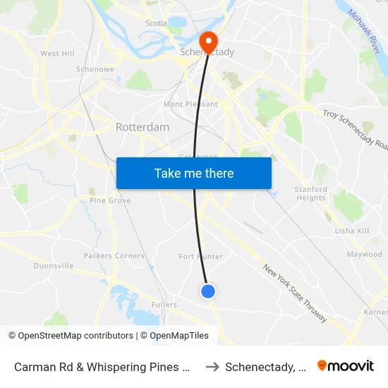 Carman Rd & Whispering Pines Way to Schenectady, NY map