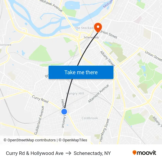 Curry Rd & Hollywood Ave to Schenectady, NY map