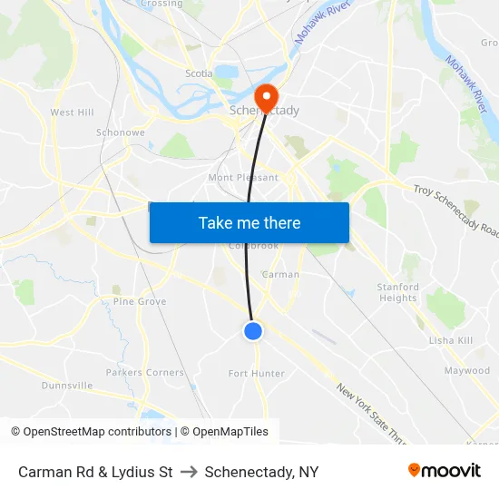 Carman Rd & Lydius St to Schenectady, NY map