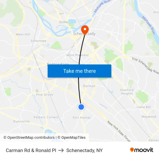Carman Rd & Ronald Pl to Schenectady, NY map