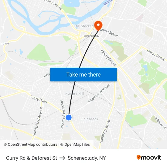 Curry Rd & Deforest St to Schenectady, NY map