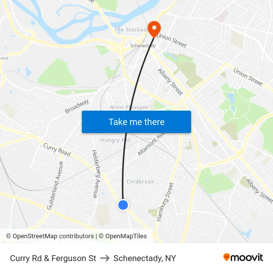 Curry Rd & Ferguson St to Schenectady, NY map