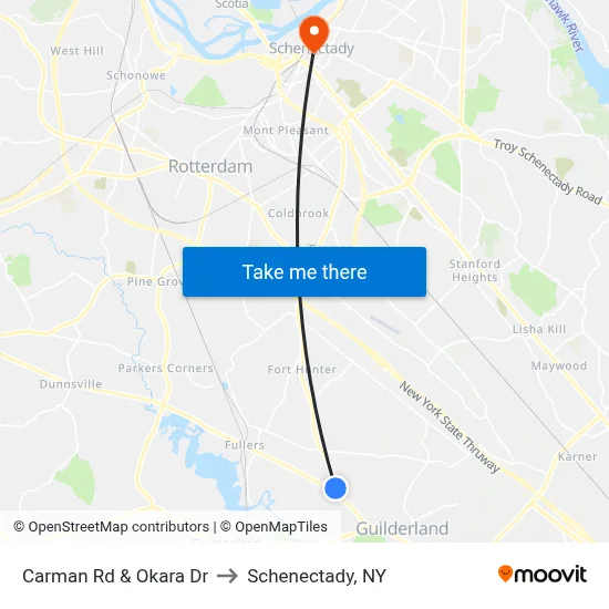 Carman Rd & Okara Dr to Schenectady, NY map