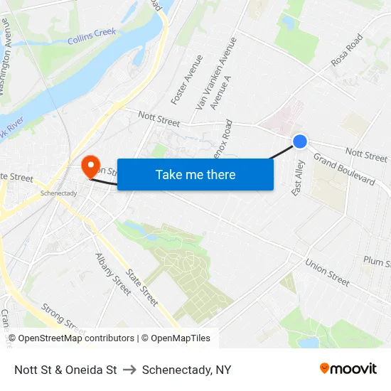 Nott St & Oneida St to Schenectady, NY map