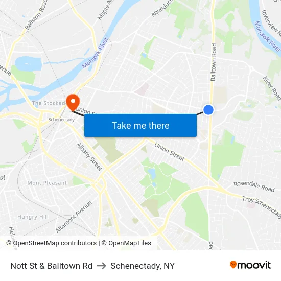 Nott St & Balltown Rd to Schenectady, NY map